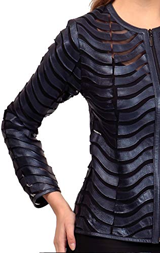 Women's Genuine Lambskin Leather Applique Mesh Jacket Made by Handmade at   Women's Coats Shop