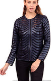 Women's Genuine Lambskin Leather Applique Mesh Jacket Made by Handmade