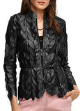 Women's Genuine Lambskin Leaf shaped Leather pieces Applique Mesh Jacket Made by Handmade