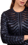 Women's Genuine Lambskin Leather Applique Mesh Jacket Made by Handmade